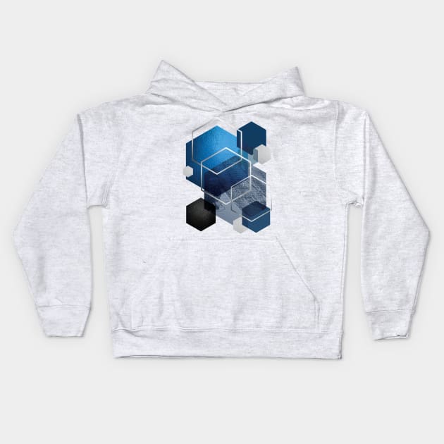 Blue Hexagonal Geometric Kids Hoodie by UrbanEpiphany